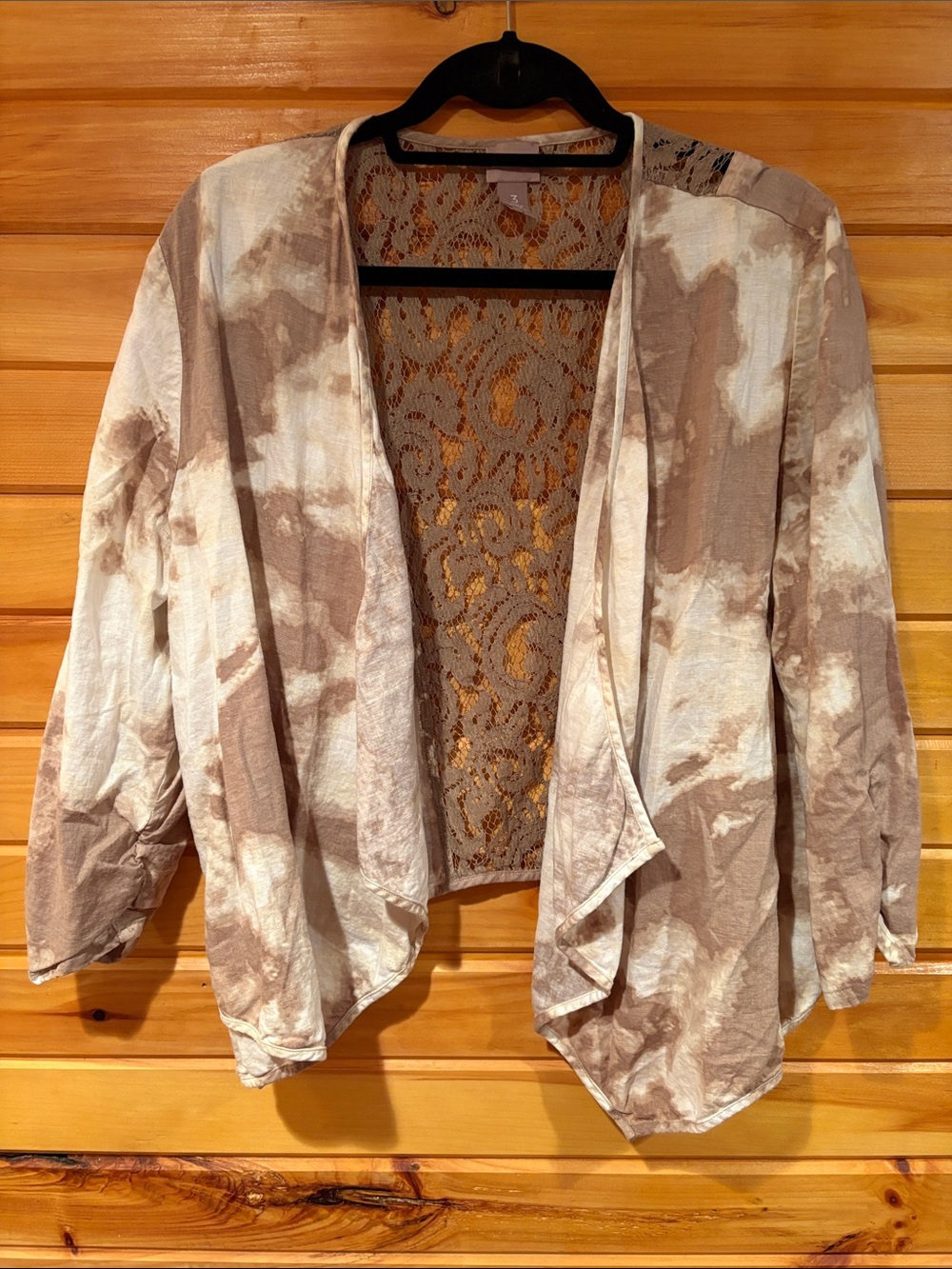 Chico's Beige and Cream Open-Front Tie-Dye Cardigan